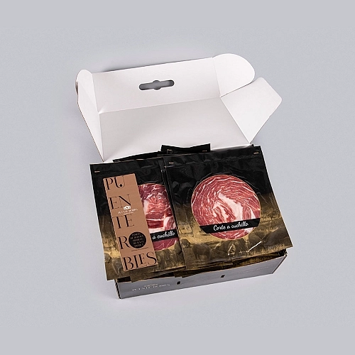 50% PROSCIUTTO IBERICO ALIMENTATO A GHIANDE DELLA RAZZA IBERICA (TAGLIO A COLTELLO)