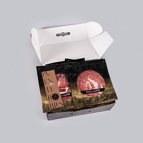 50% PROSCIUTTO IBERICO ALIMENTATO A GHIANDE DELLA RAZZA IBERICA (TAGLIO A COLTELLO)