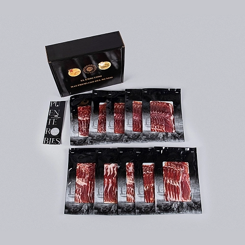 CONFEZIONE 3: 10 PACCHETTI DI CEBO DE CAMPO IBERICO TAGLIATO A MACCHINA SPALLA 50% RAZZA IBERICA